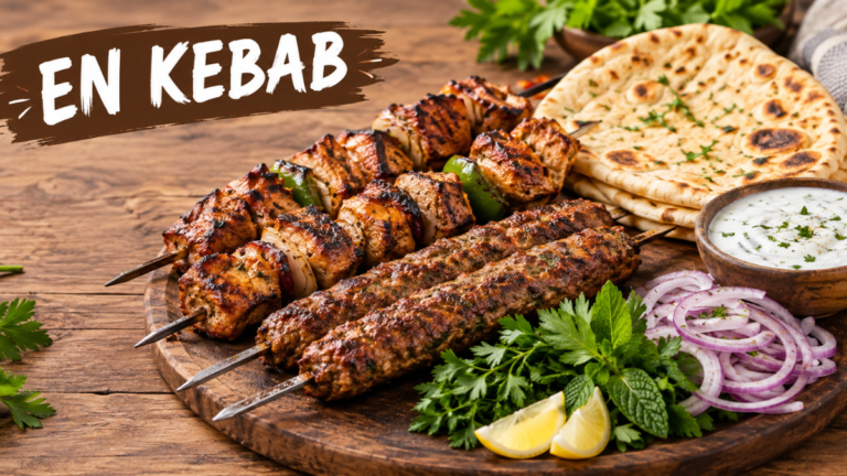 Discover different kebab styles, from seekh kebab and grilled meat to flatbread, fresh herbs, onion, and yogurt-based sauces.