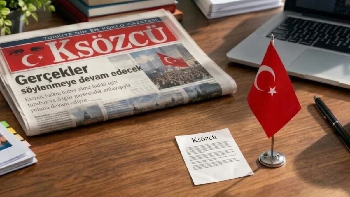 Realistic editorial desk showing Ksözcü and Sözcü side by side in a Turkish language and news media comparison.