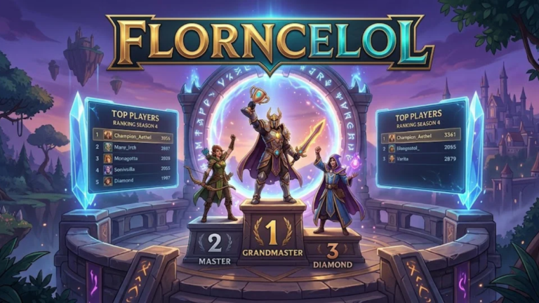 Gaming workspace with a monitor displaying a fantasy strategy game, illustrating the online gaming context of Florncelol.